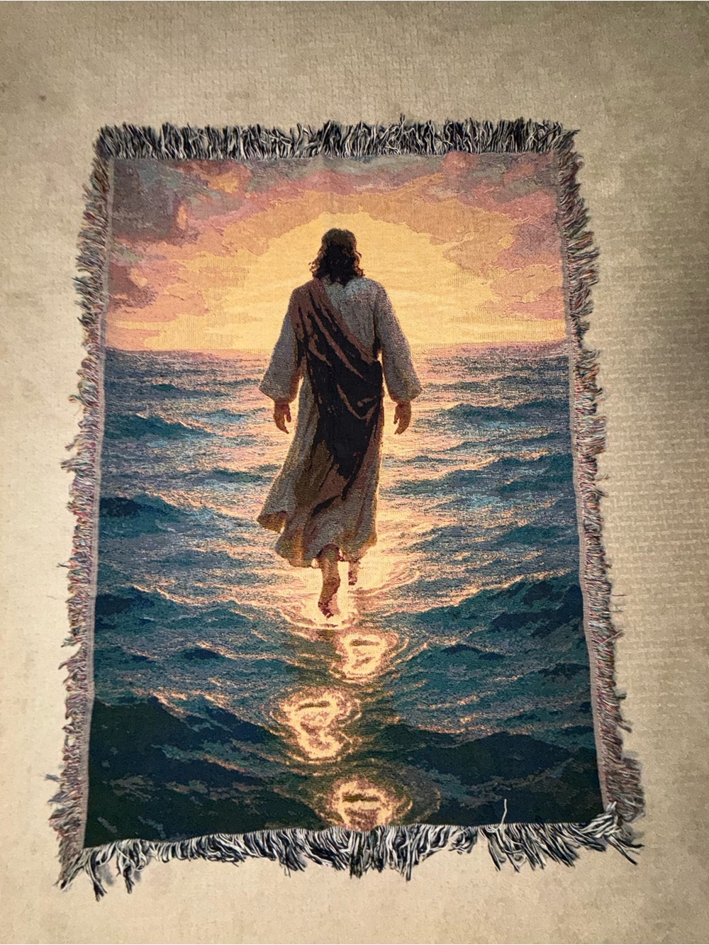 Jesus walking on water woven throw blanket 52” x 37” inches